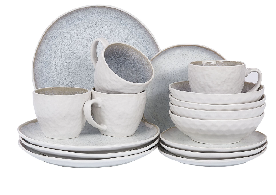 "16-piece tableware set SESAME  Stoneware Light Gray"
