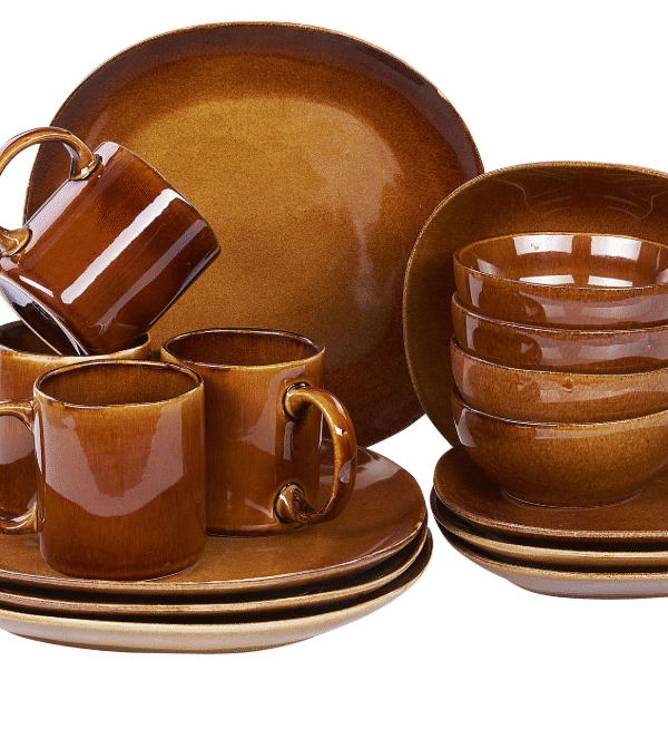"16-piece dinnerware set TURMERIC  Stoneware Golden Brown"