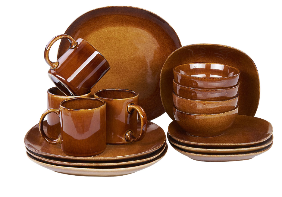 "16-piece dinnerware set TURMERIC  Stoneware Golden Brown"