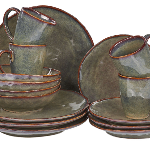 "16-piece tableware set THYME  Stoneware Dark Green"