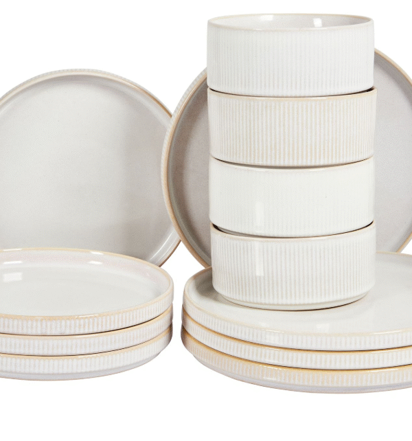 "12-piece dinnerware set SPIKENARD  Stoneware Off-white"