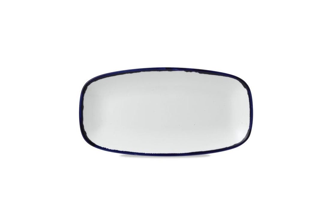 "Rectangular plate with rounded  corners,white with blue edge  HVINXO141"