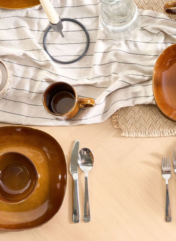 "16-piece dinnerware set TURMERIC  Stoneware Golden Brown" - Image 4