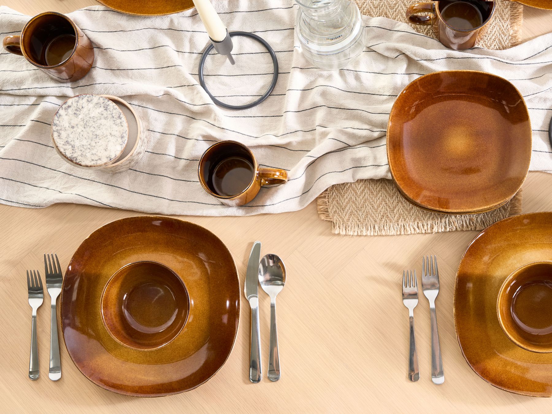 "16-piece dinnerware set TURMERIC Stoneware Golden Brown" - Image 4