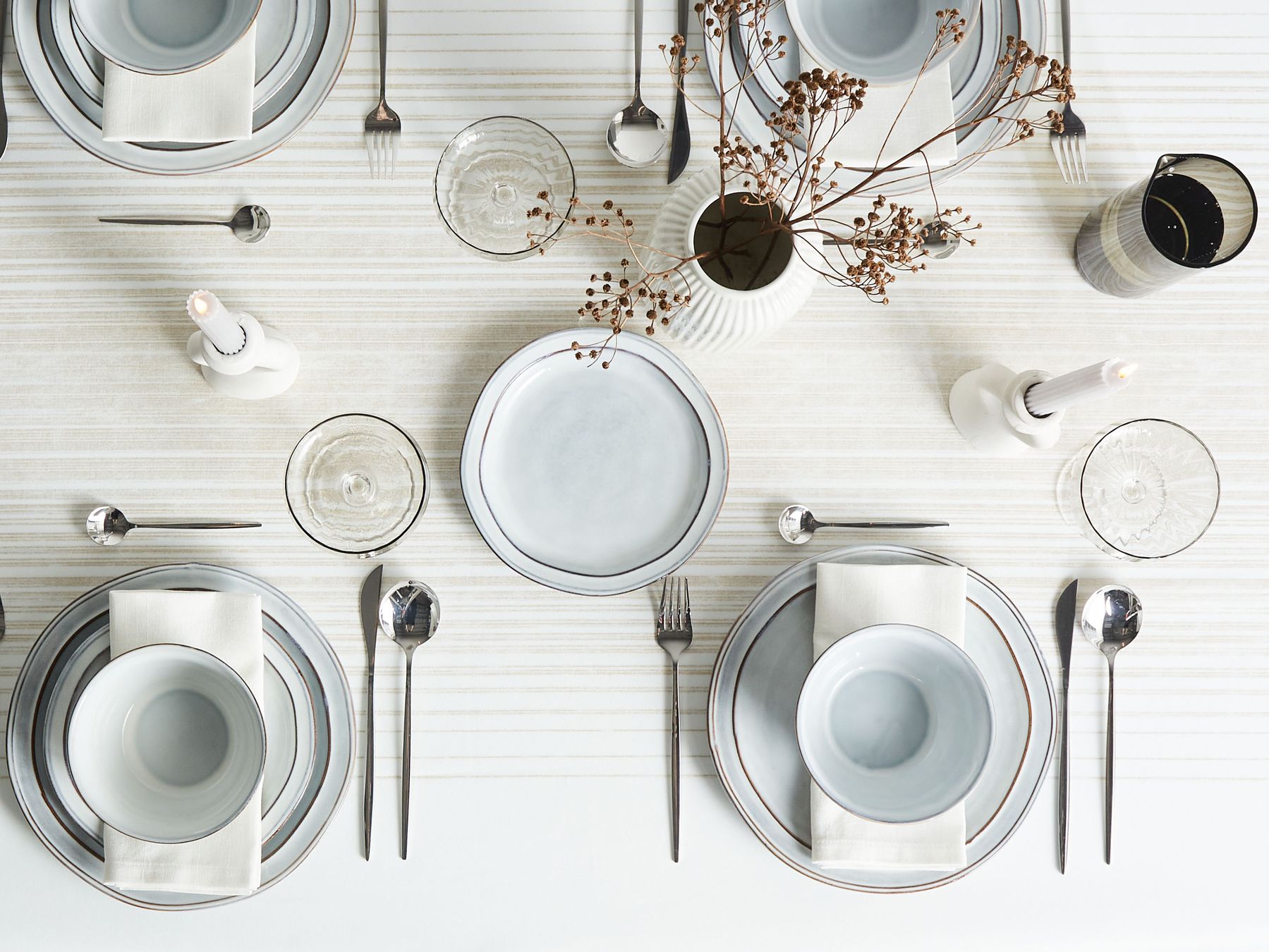 "12-Piece Dinnerware Set CHIVES Stoneware Light Gray" - Image 4