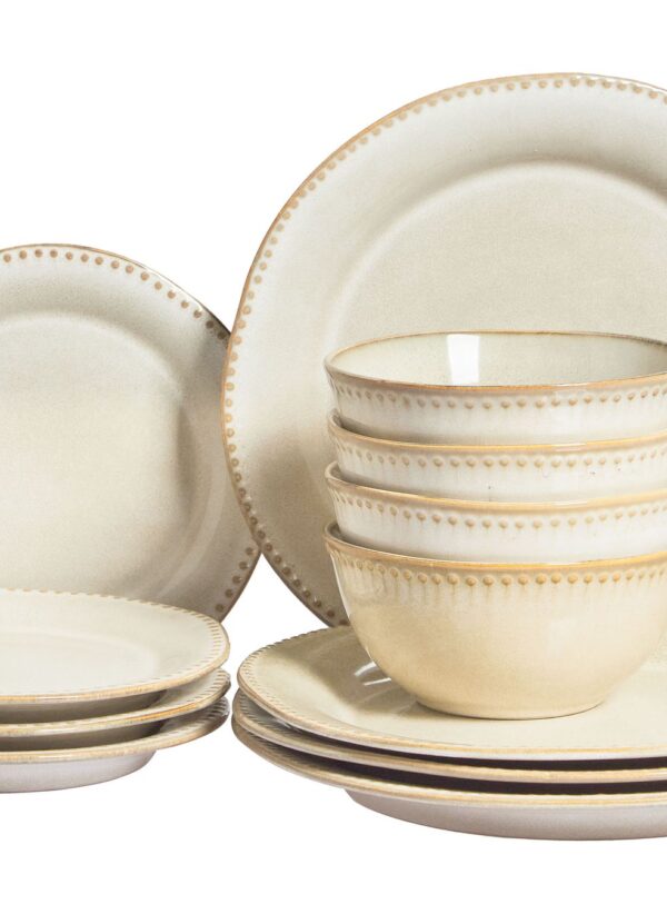 "12-piece tableware set CHERVIL  Stoneware Light Beige"