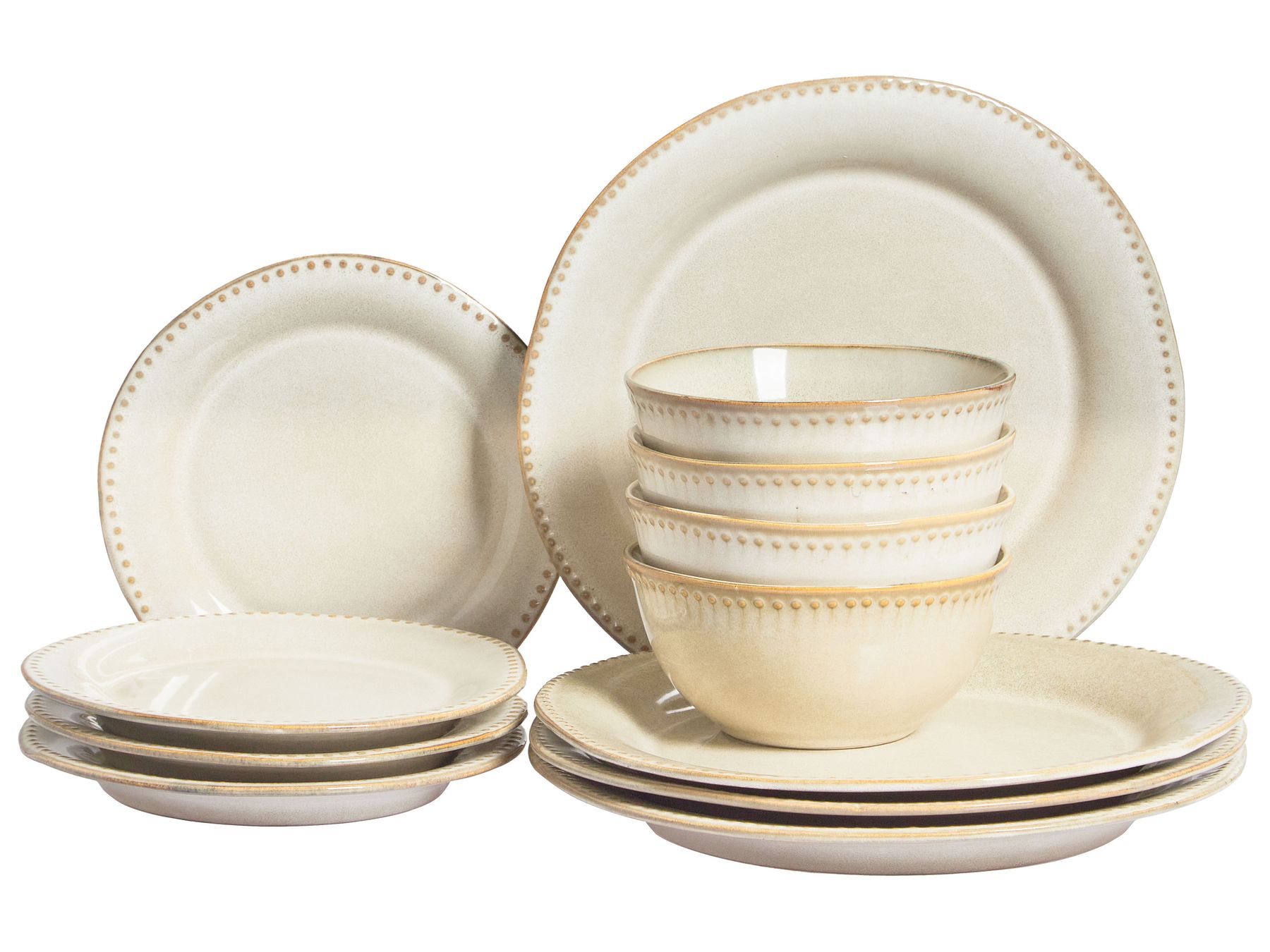 "12-piece tableware set CHERVIL  Stoneware Light Beige"