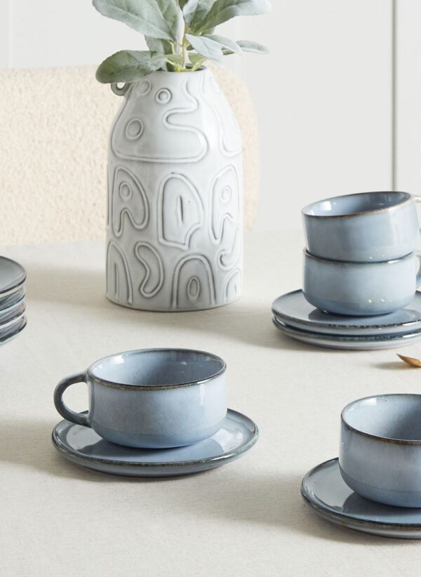 Set of 4 cups with saucers JUNIPER Stoneware Light Blue - Image 3