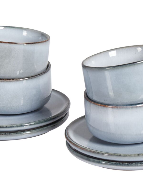 Set of 4 cups with saucers JUNIPER Stoneware Light Blue