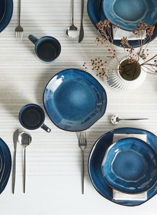 HAWTHORN 16-Piece Stoneware Dinnerware Set – Blue - Image 4